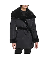 Andrew Marc Women's Emerson Mixed Media Belted Wrap Coat