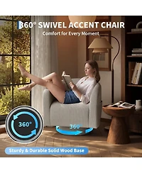 homfan Swivel Accent Chair – 360degree(s) Barrel Armchair with Wood Base, Rounded Back and Curvy Armrest, Corduroy Club Chair for Living Room
