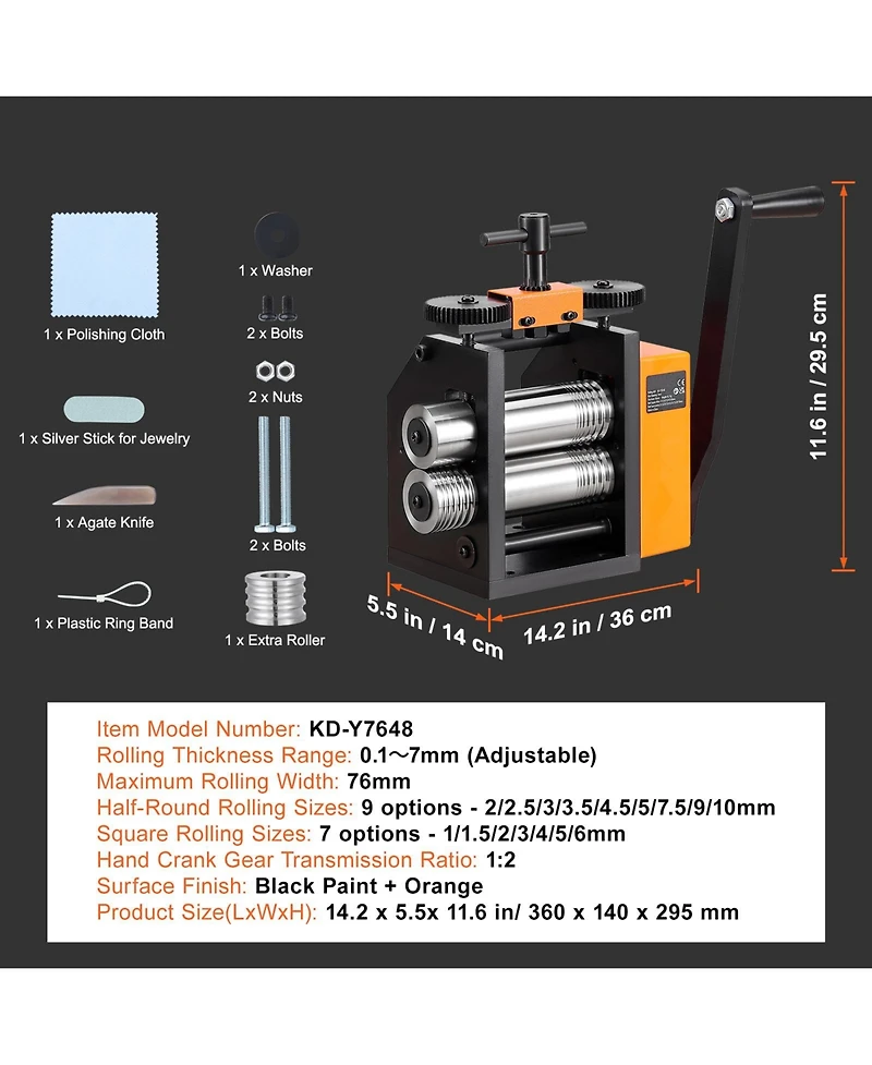 Sevorley Jewelry Rolling Mill, 3-in-1 Sheet and Wire Roller, 0.1-7mm Adjustable Thickness
