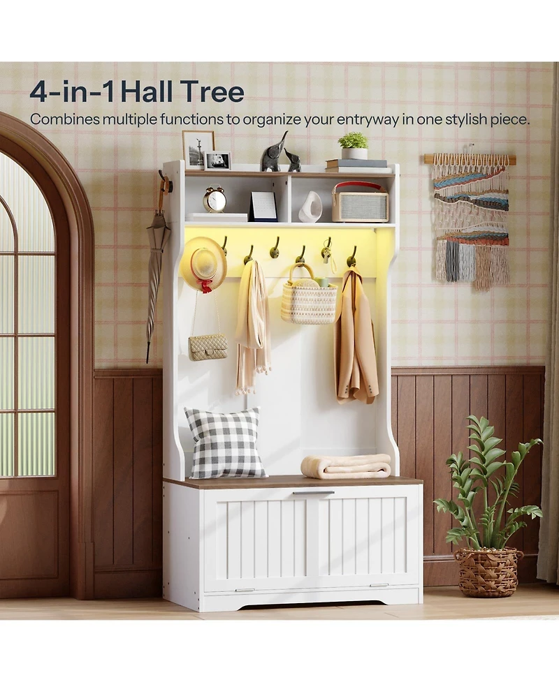 Slickblue Entryway Hall Tree with Storage Bench, Coat Rack, Shoe Shelf and Hanging Hooks