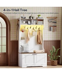 Slickblue Entryway Hall Tree with Storage Bench, Coat Rack, Shoe Shelf and Hanging Hooks