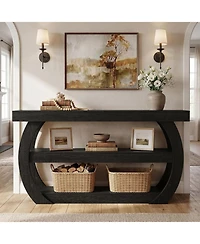 Tribesigns Farmhouse Console Table, 3-Tier Wooden Entryway Table with Storage Shelves, Long Rectangular Sofa Behind the Couch
