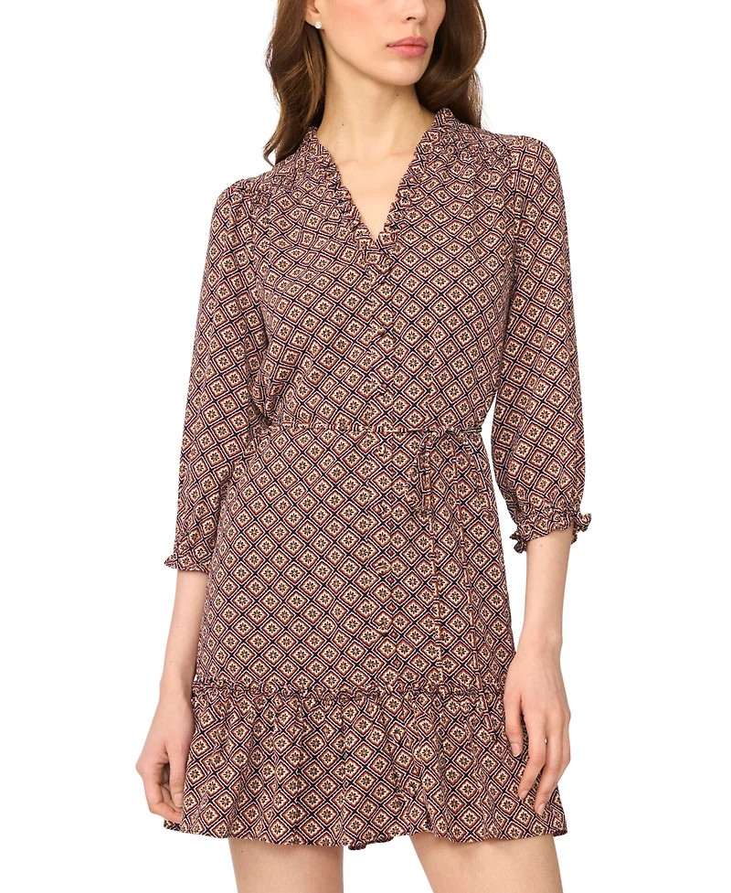 CeCe Women's Ruffle V-Neck 3/4-Sleeve Mini Dress