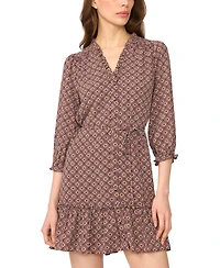 CeCe Women's Ruffle V-Neck 3/4-Sleeve Mini Dress