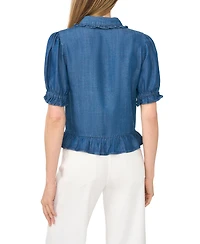 CeCe Women's Cropped Ruffle-Collar Pintuck Button-Front Top