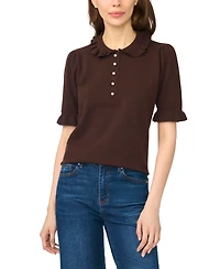 CeCe Women's Ruffle Collar 3/4-Sleeve Polo Sweater