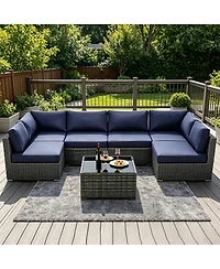 gaomon Patio Furniture Cushions Set 14-Piece,Replacement Outdoor for 6-Seat Sectional,Deep Seat Cushion Sofa