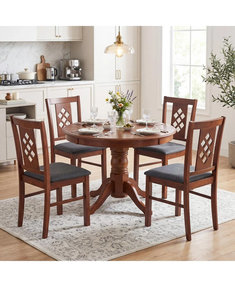 Sugift Linen Upholstered Kitchen Chairs Set of 4 with Diamond Lattice Back