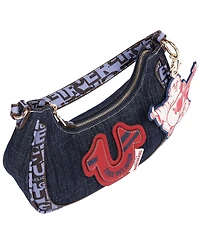 True Religion Graphic Trim Denim Hobo Bag with Buddha Charm