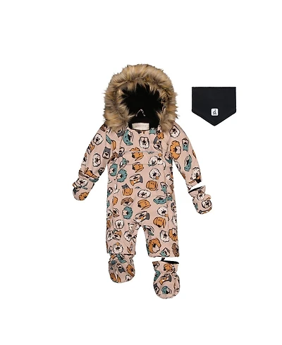 Deux par Baby Boys One Piece Snowsuit Adapted for Car Seats Dog Print