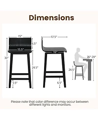 Wooden Bar Stools Set of 2 with Solid Backrest and Seat Design