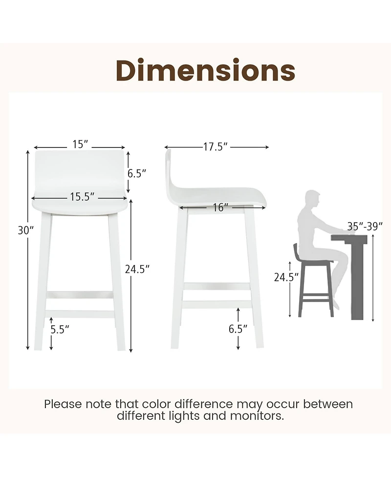 Wooden Bar Stools Set of 2 with Solid Backrest and Seat Design