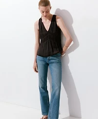 Mango Women's Ruched V-Neck Top