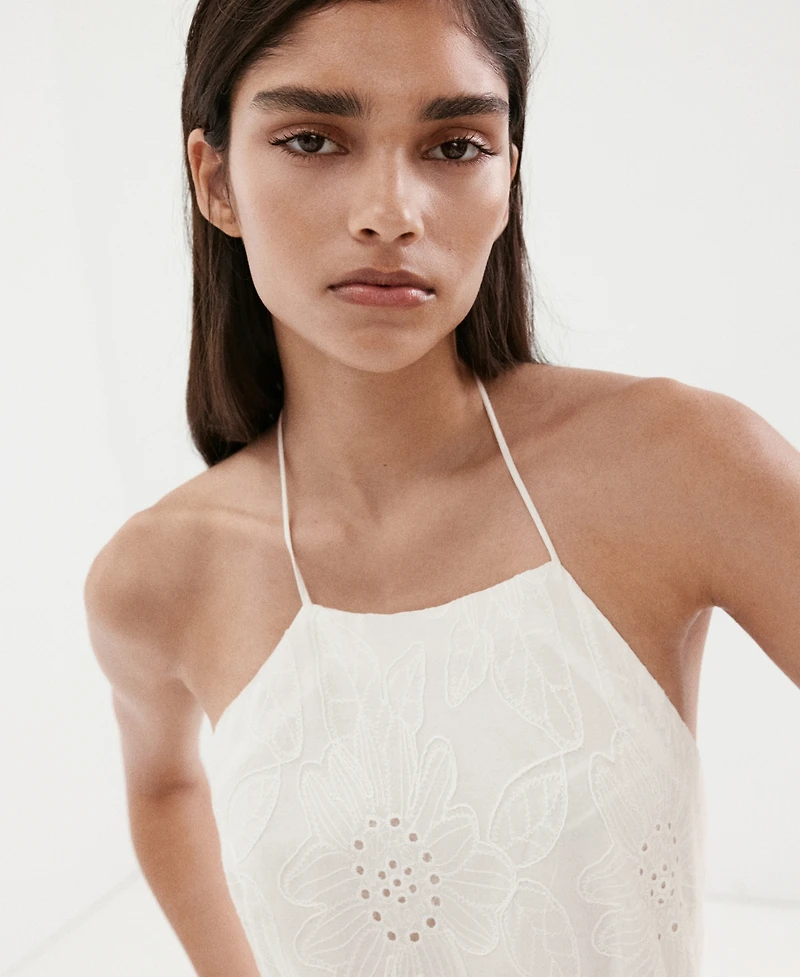 Mango Women's Openwork-Embroidery Halter A-Line Cotton Dress