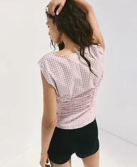 Mango Women's Checkered V-Neck Blouse