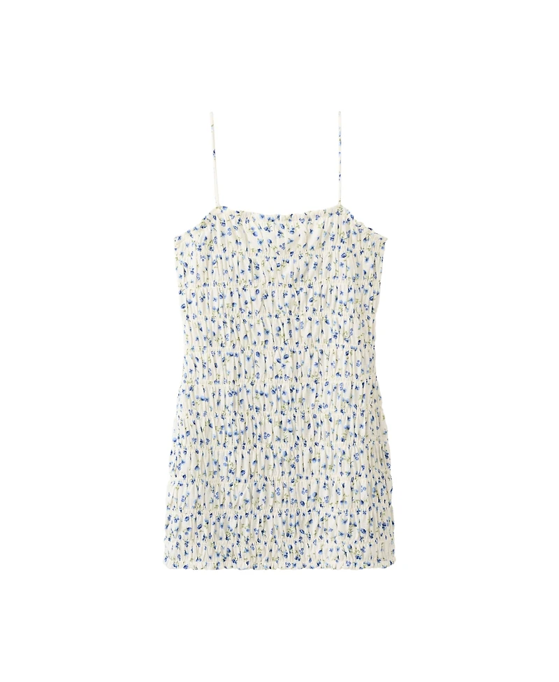 Mango Women's Floral-Print Ruched Square Neck Dress