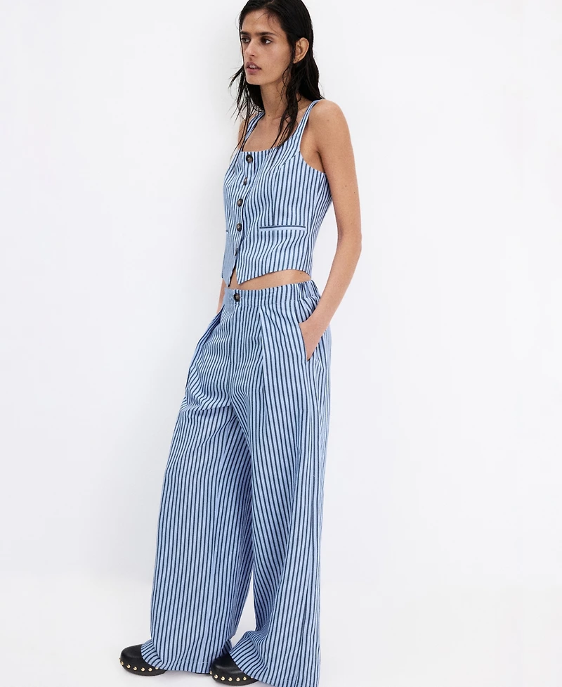 Mango Women's Striped Buttoned Vest