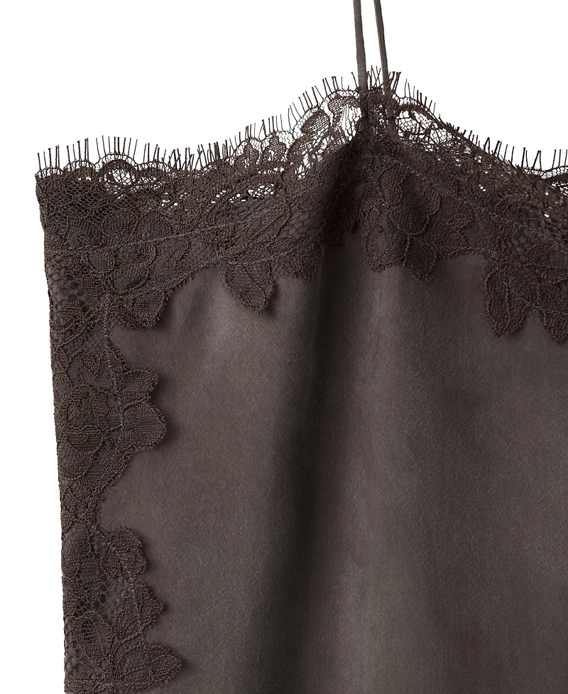 Mango Women's Lace Camisole Side Slit Midi Dress