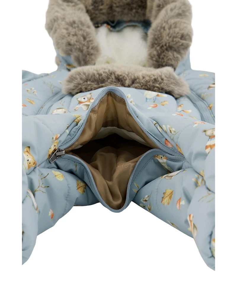 Deux par Baby Boy One Piece Snowsuit Adapted for Car Seats Animal Print