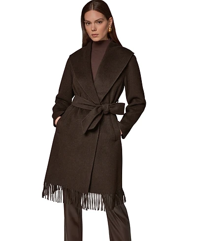 Donna Karan New York Women's Belted Fringe Wool Coat