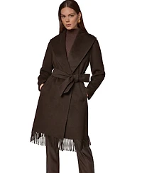 Donna Karan New York Women's Belted Fringe Wool Coat