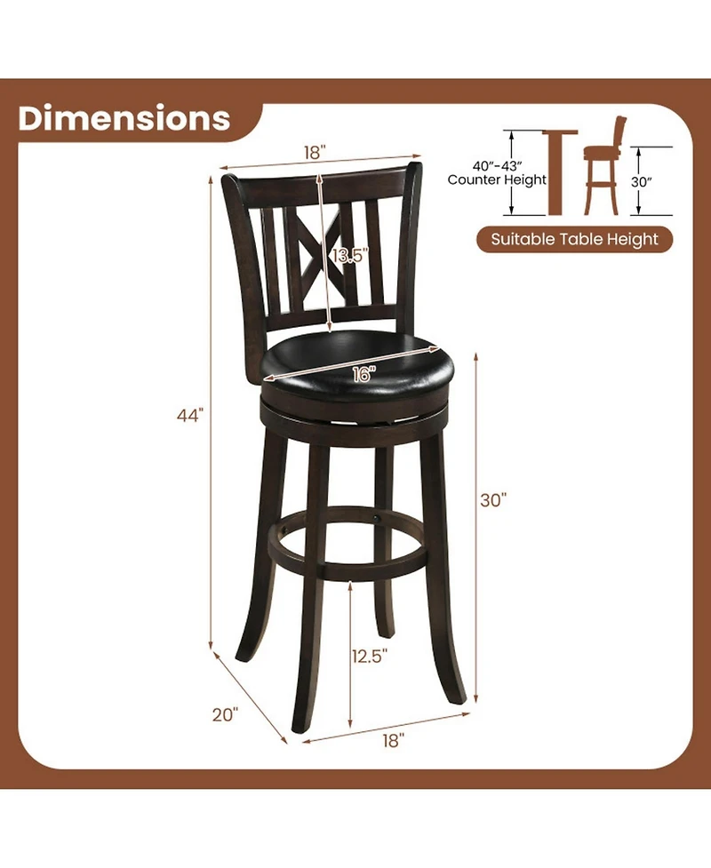 Sugift Swivel Bar Stools Set of 4 with Hollowed Backrest and Footrest