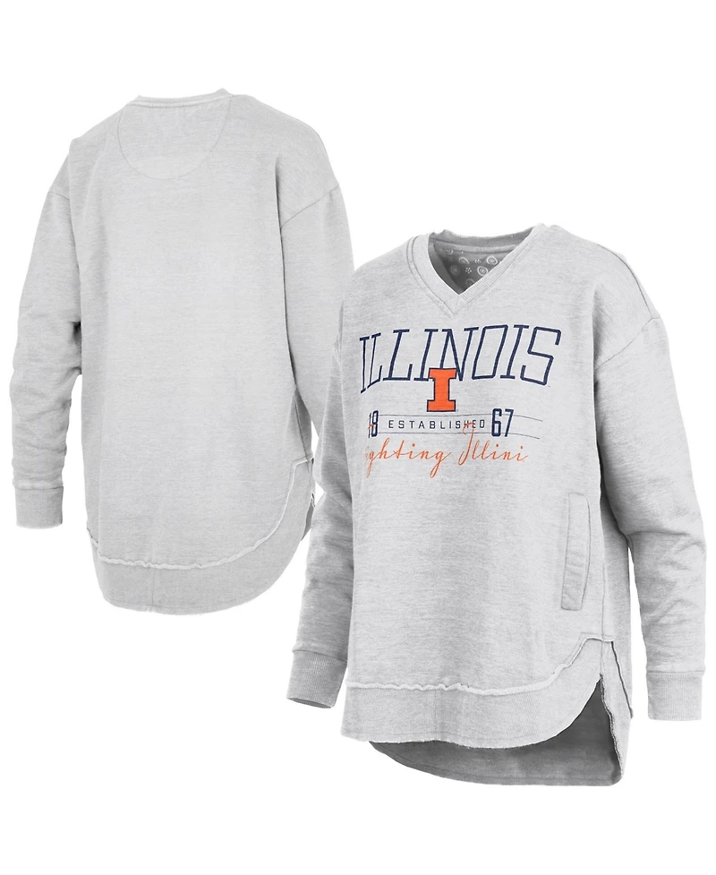 Pressbox Women's Heather Gray Illinois Fighting Illini Marcus East Hall Poncho V-Neck Sweatshirt