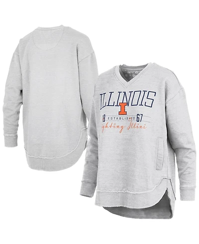 Pressbox Women's Heather Gray Illinois Fighting Illini Marcus East Hall Poncho V-Neck Sweatshirt