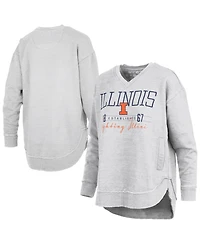 Pressbox Women's Heather Gray Illinois Fighting Illini Marcus East Hall Poncho V-Neck Sweatshirt