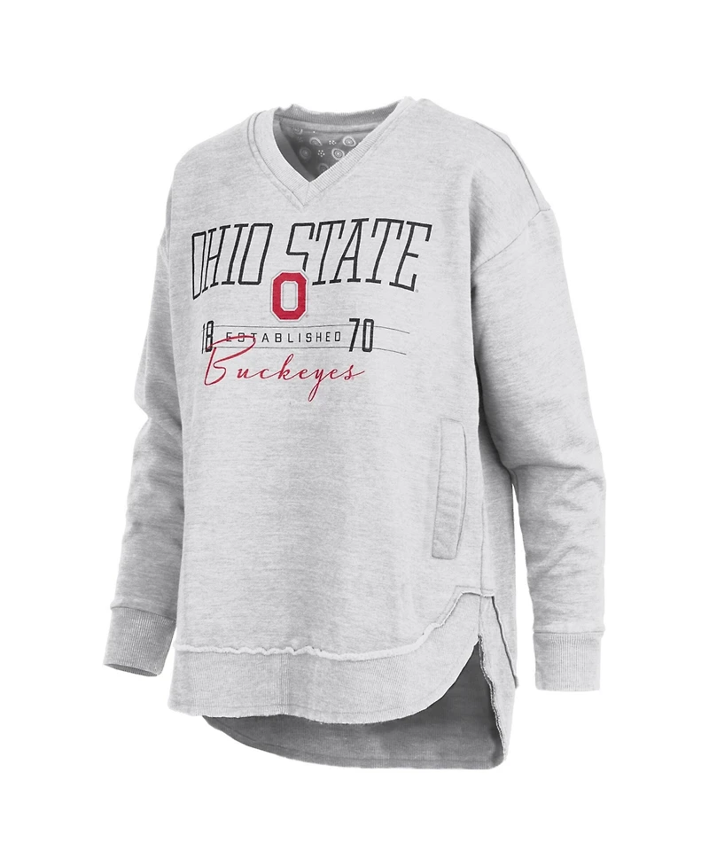 Pressbox Women's Heather Gray Ohio State Buckeyes Marcus East Hall Poncho V-Neck Sweatshirt