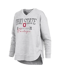 Pressbox Women's Heather Gray Ohio State Buckeyes Marcus East Hall Poncho V-Neck Sweatshirt