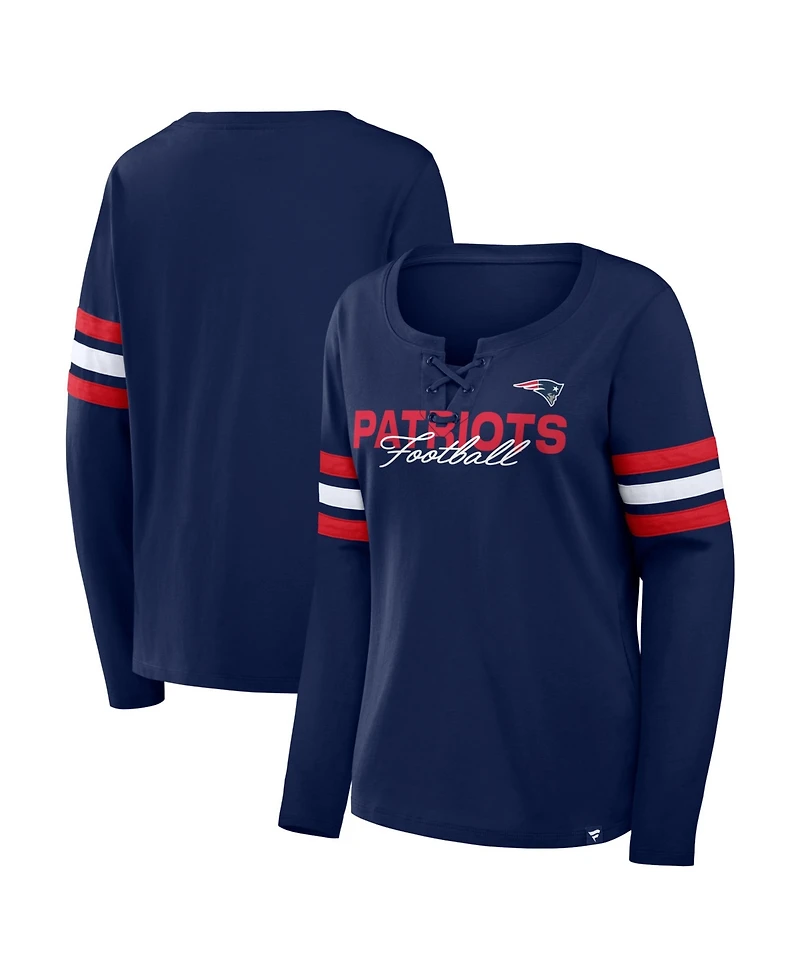 Fanatics Women's Navy New England Patriots Team First Coverage Scheme Lace-Up Long Sleeve T-Shirt