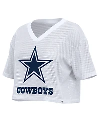 Fanatics Women's White Dallas Cowboys Oversized Mesh Cropped V-Neck Jersey