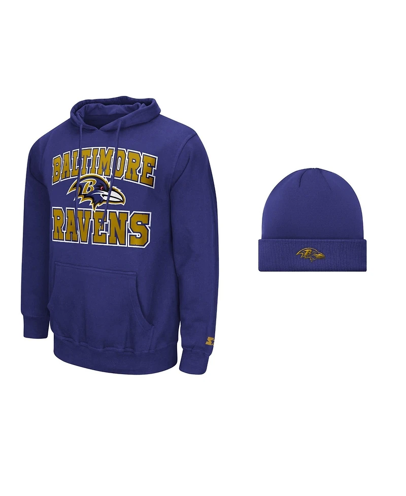 Starter Men's Purple Baltimore Ravens Hoodie and Cuffed Knit Hat Combo Pack