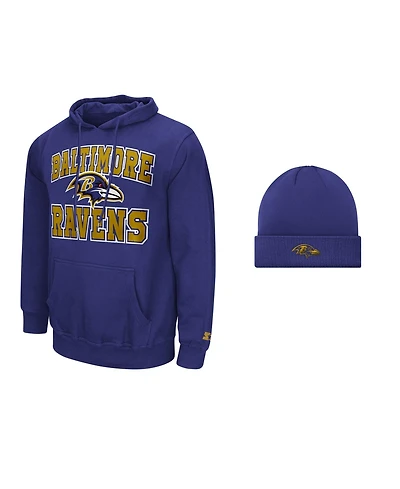 Starter Men's Purple Baltimore Ravens Hoodie and Cuffed Knit Hat Combo Pack