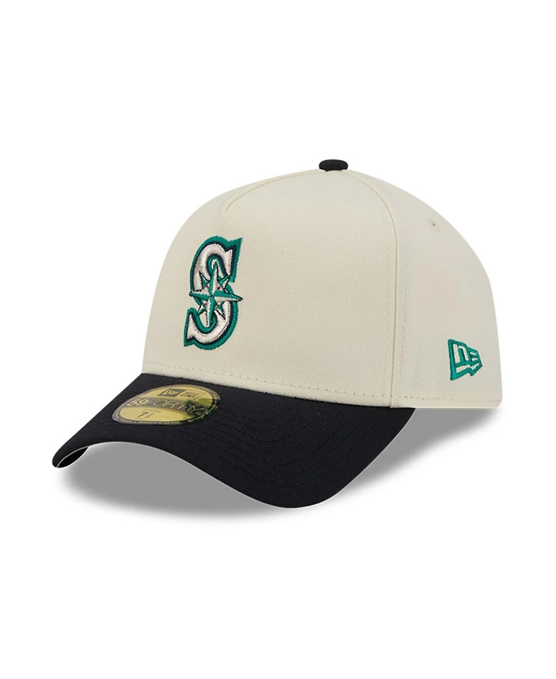 New Era Men's Cream Seattle Mariners Chrome A-Frame 59FORTY Fitted Hat
