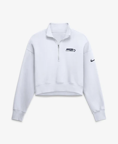 Nike Women's White Seattle Seahawks Oversized Phoenix Fleece Cropped Quarter-Zip Sweatshirt