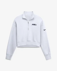 Nike Women's White Seattle Seahawks Oversized Phoenix Fleece Cropped Quarter-Zip Sweatshirt