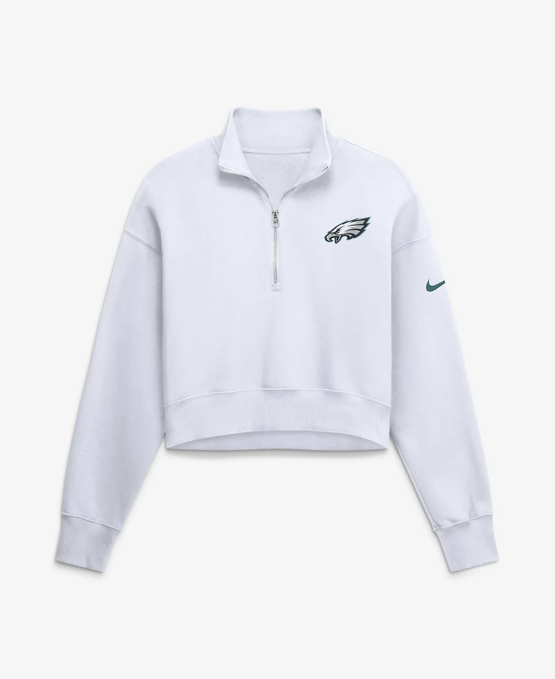 Nike Women's White Philadelphia Eagles Oversized Phoenix Fleece Cropped Quarter-Zip Sweatshirt