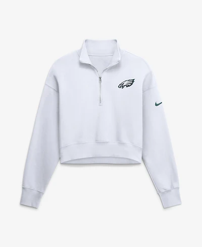 Nike Women's White Philadelphia Eagles Oversized Phoenix Fleece Cropped Quarter-Zip Sweatshirt