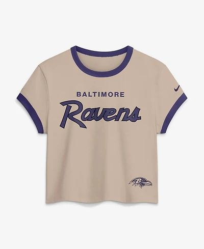 Nike Women's Cream Baltimore Ravens Rewind Ringer Mod Cropped T-Shirt