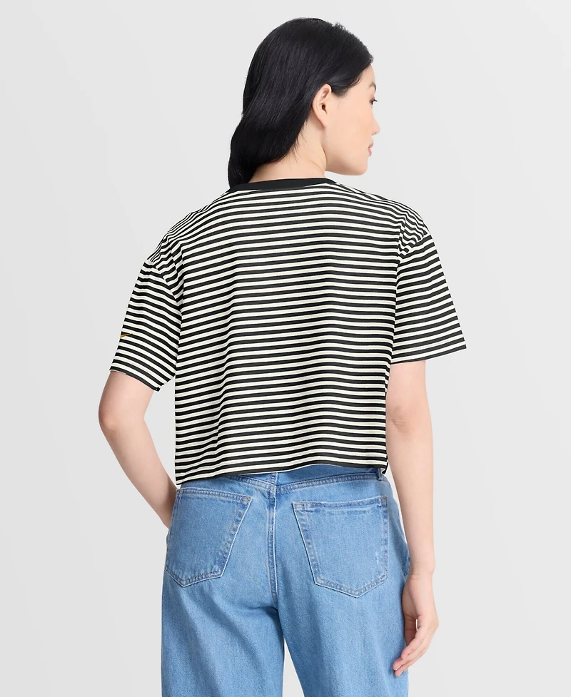 Nike Women's Black/Cream Pittsburgh Steelers Striped Cropped T-Shirt