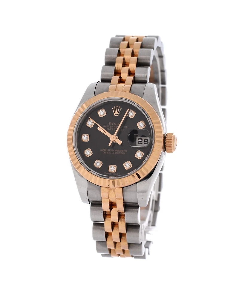 Pre-Owned Rolex Oyster Perpetual Datejust Automatic Watch in Stainless Steel and Rose Gold with Diamond Markers 26mm
