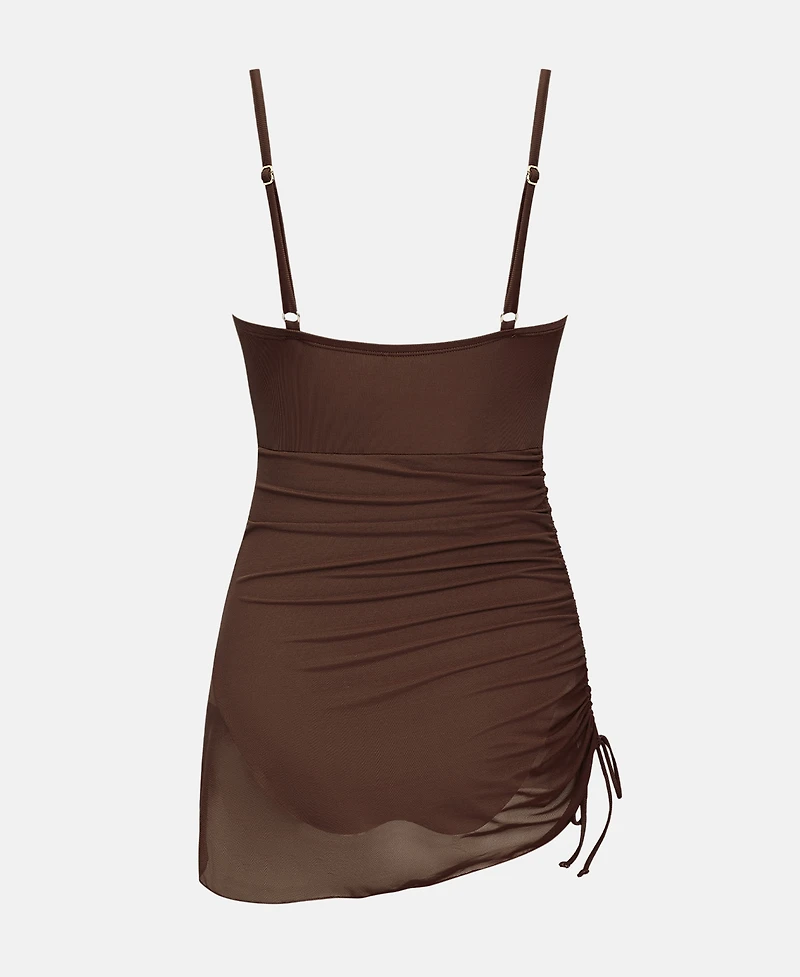 Cupshe Women's V-Neck Mesh Ruched Swim Dress