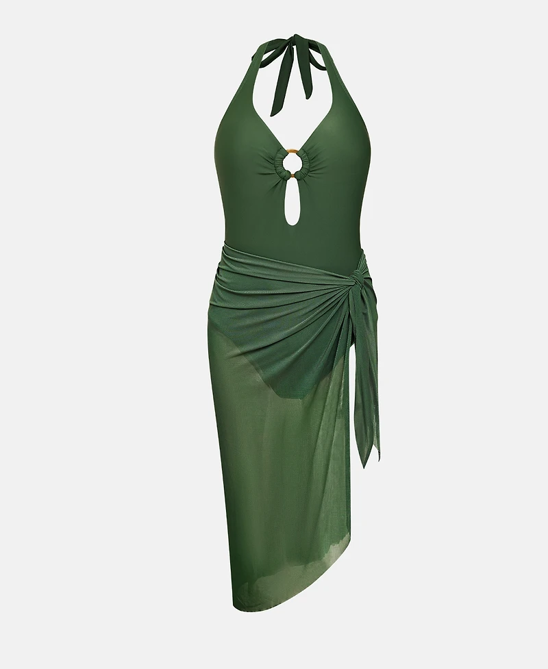 Cupshe Women's Gentle Breeze Halter One-Piece Swim and Sarong Cover-Up Set