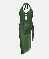 Cupshe Women's Gentle Breeze Halter One-Piece Swim and Sarong Cover-Up Set