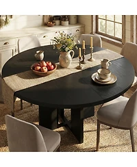 homfan Extendable Round to Oval Farmhouse Dining Table, Seats 4-8