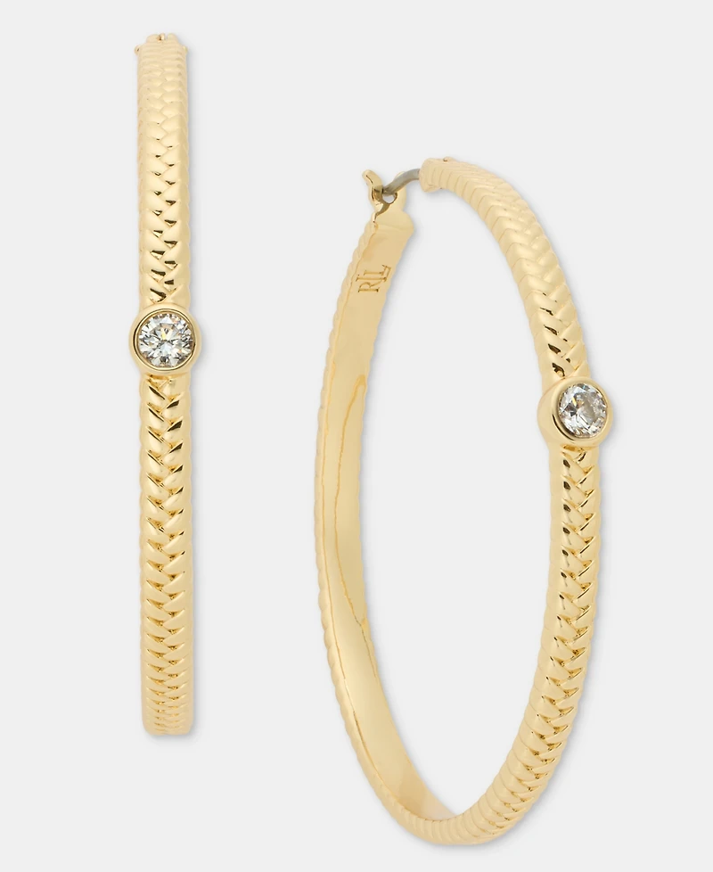 Lauren Ralph Lauren Medium Pave Herringbone Hoop Earrings, 1.6"