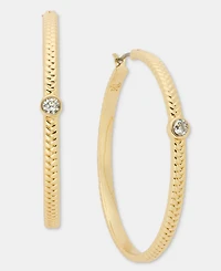 Lauren Ralph Lauren Medium Pave Herringbone Hoop Earrings, 1.6"