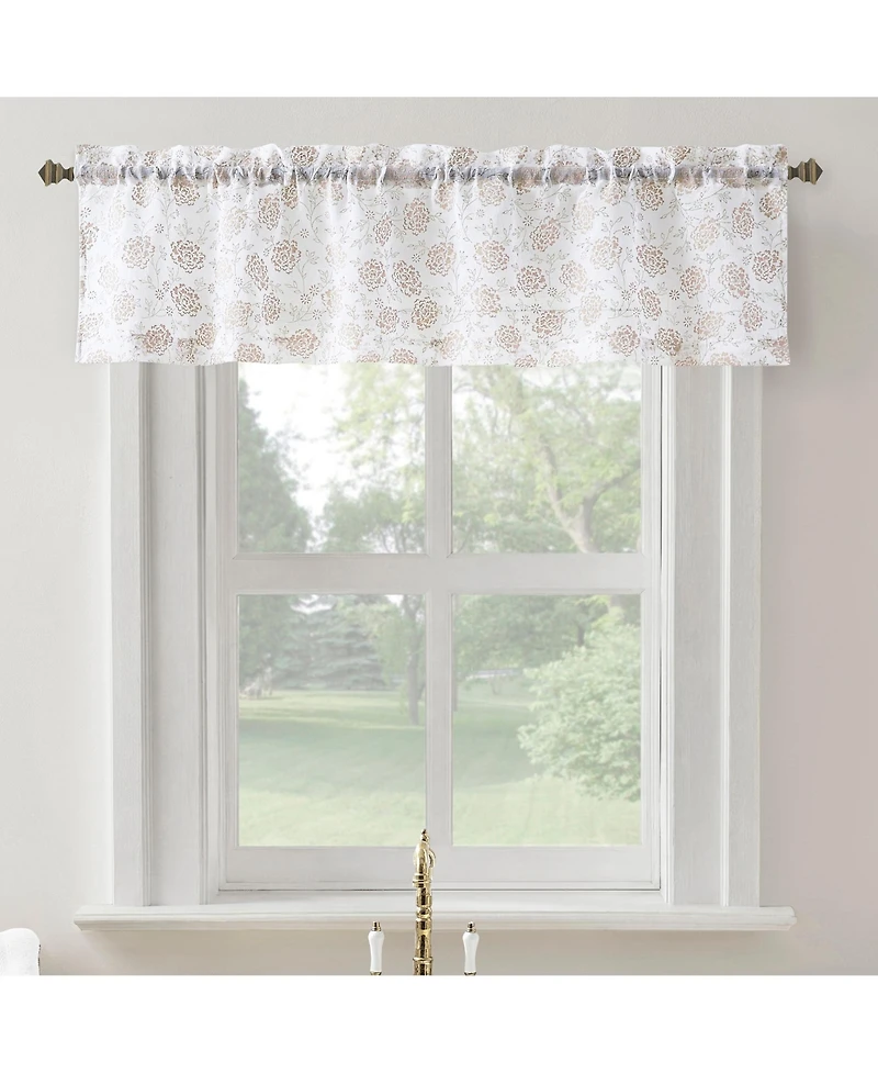 No. 918 Jacqueline Tonal Floral Puff Print Semi-Sheer Rod Pocket Kitchen Curtain Valance